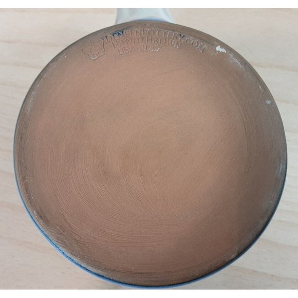 Deneen Pottery Mug Broken Egg Cafe Siesta Key Florida Blue Hand Thrown 2017 USA - Picture 6 of 7